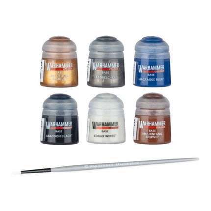 Les 6 peintures Warhammer Colour et le pinceau inclus