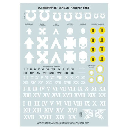 Planche de décalcomanies Véhicules Ultramarines