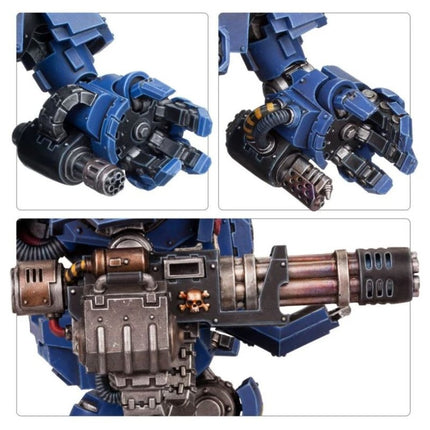 Détails du Redemptor : poing et canon gatling