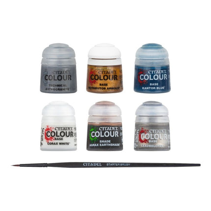 Les 6 peintures Citadel Colour et le pinceau inclus
