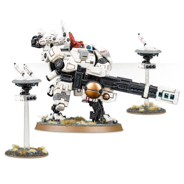 XV88 Broadside Battlesuit T'au avec fusil à rails et drones, figurine peinte